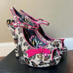 Ladies Size 10 Brown Leopard & Pink Trim Love Bites Platform Shoes by Iron Fist